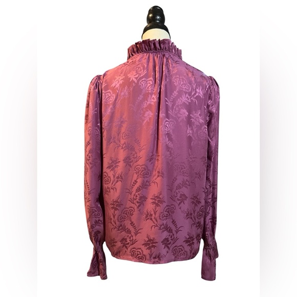 PAIGE Dusty Plum Silk Ruffle V-Neck Blouse - Picture 9 of 9